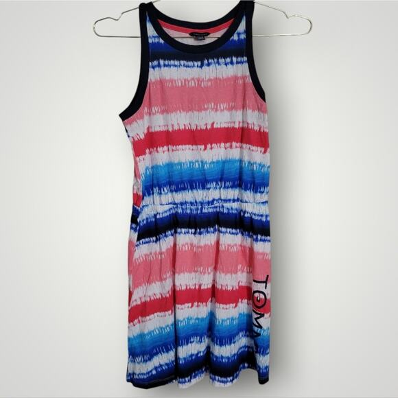 Tommy Hilfiger Dress Size Large L Striped Jersey Spell Out Nautical Summer - Picture 2 of 10